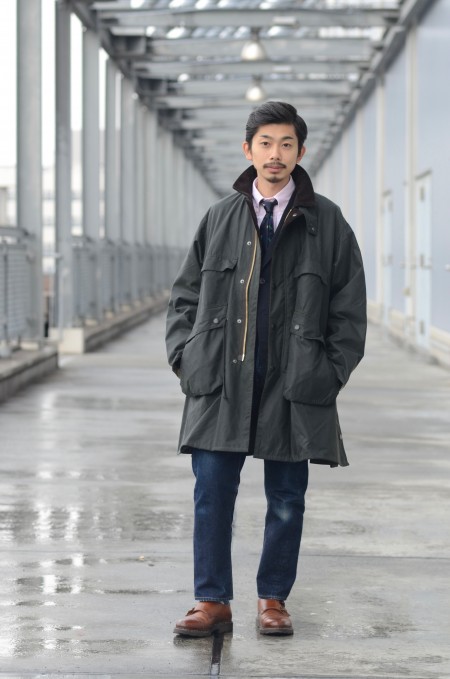 【新品好評】トラ様新品 KAPTAIN SUNSHINE × Barbour 38 sage ステンカラーコート