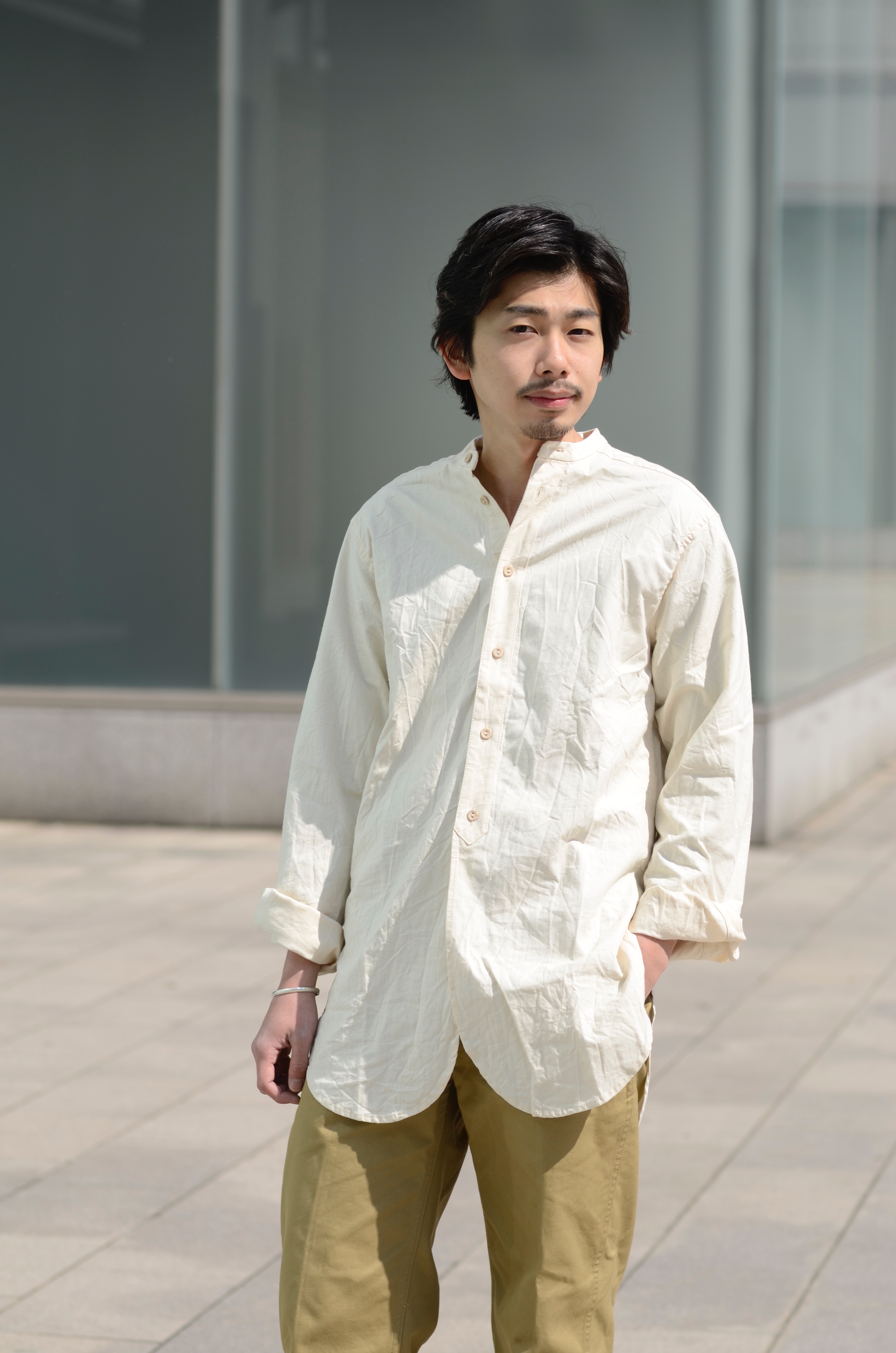 日本販促FRANK LEDER VINTAGE BED LINEN COTTON REGULAR COLLAR SHIRT OLD STYLE フランクリーダー/リネンコットンレギュラーカラーシャツ/L Lサイズ