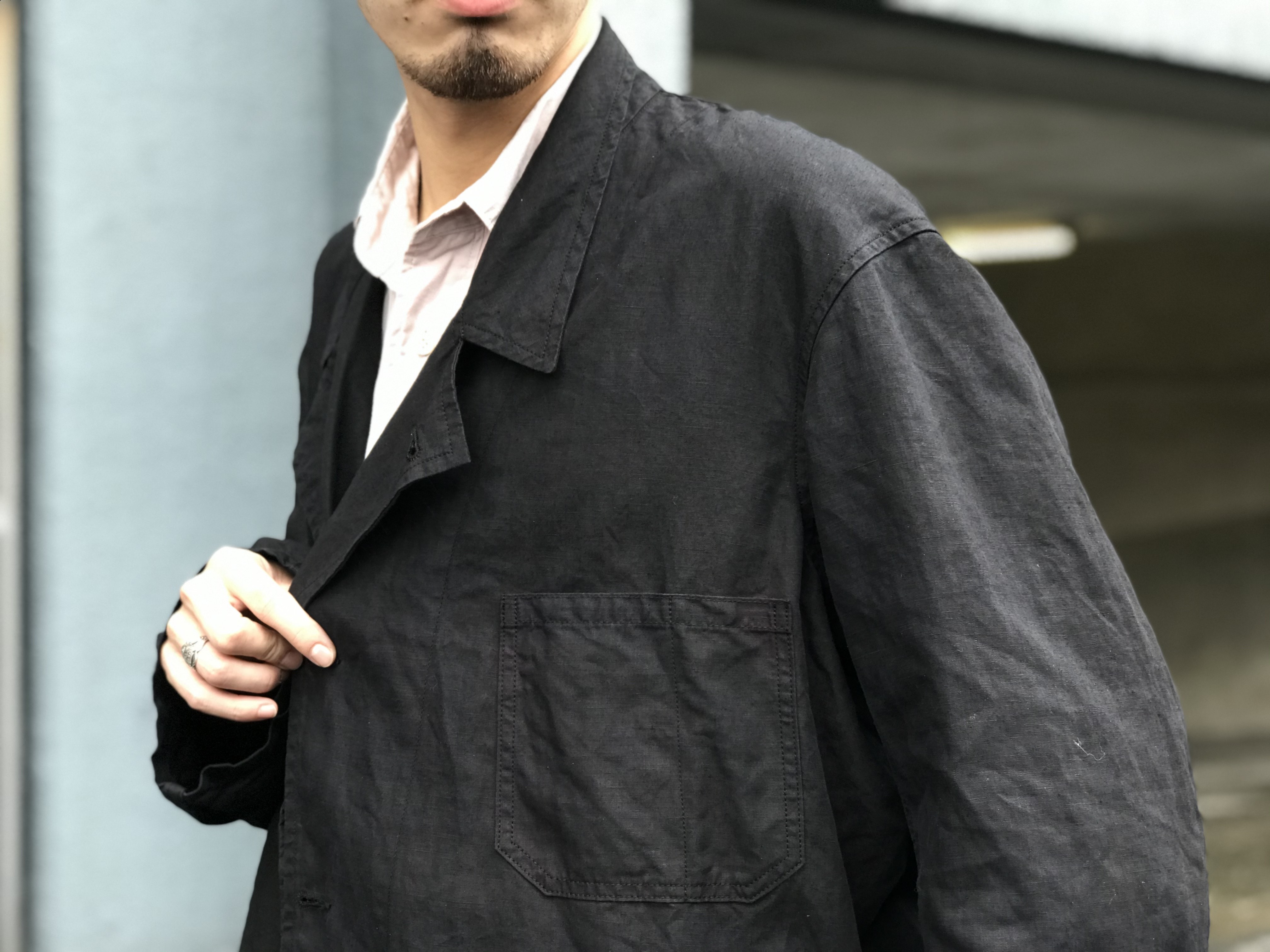 OUTIL◇EX BLACK INDIGO LINEN WORK JACKET/ジャケット/L/リネン/GRN ...