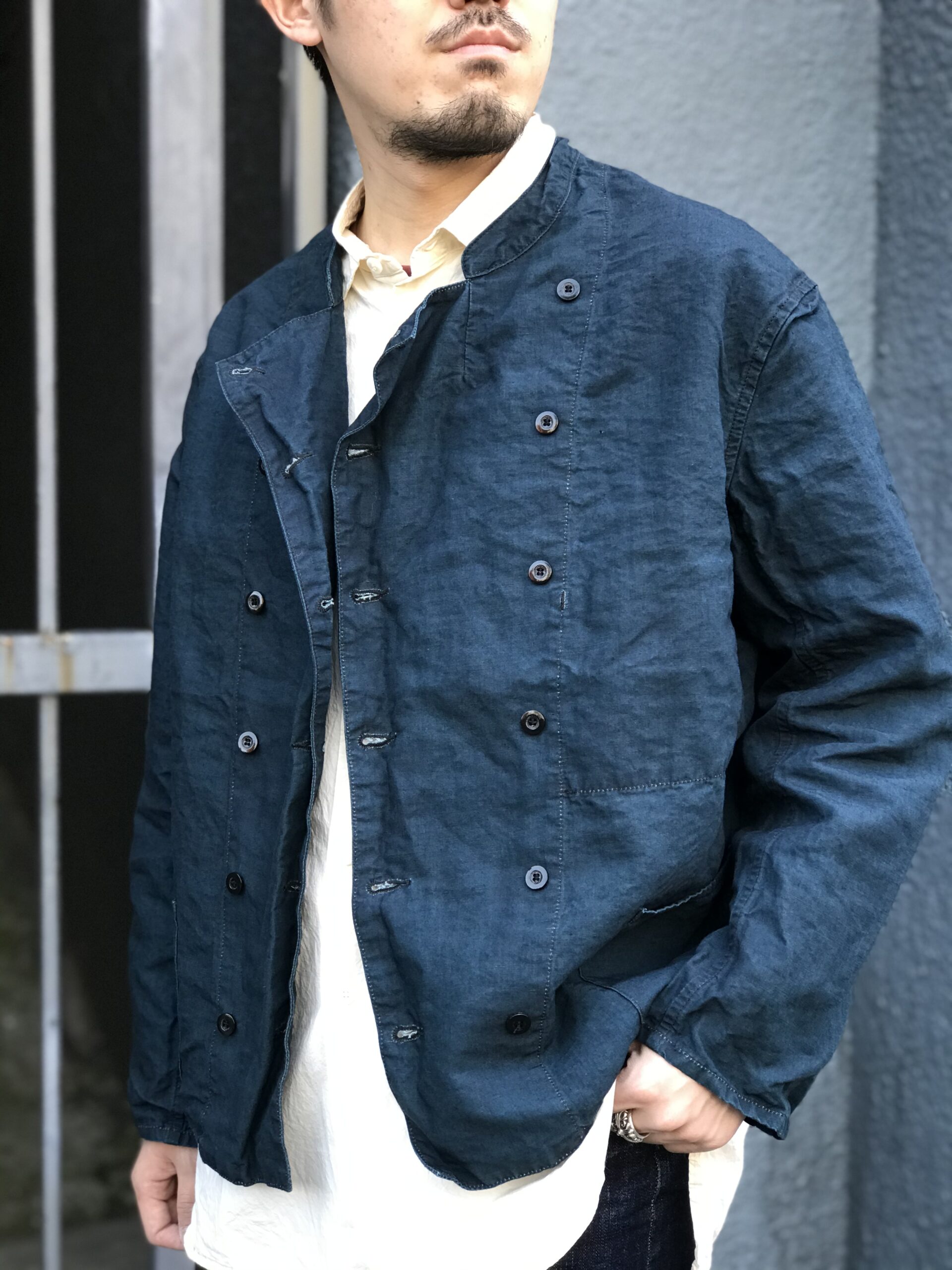 OUTIL MANTEAU AZE BLACK INDIGO - ブルゾン