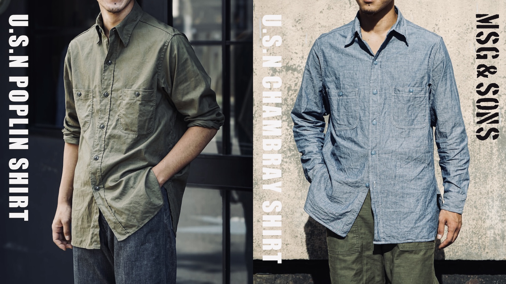 MSG & SONS U.S.N CHAMBRAY & POPLIN SHIRT MADE IN USA